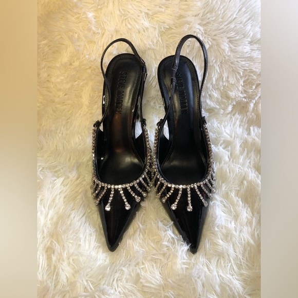 Steve Madden Black Slingback Heels with Rhinestone Detailing - Picture 5 of 16